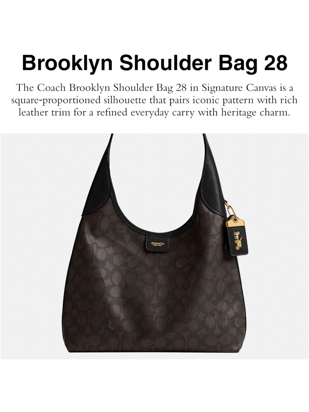 Coach Brown Signature Brooklyn 28 Shoulder Bag with Black Trim and Gold - New - Picture 2 of 5